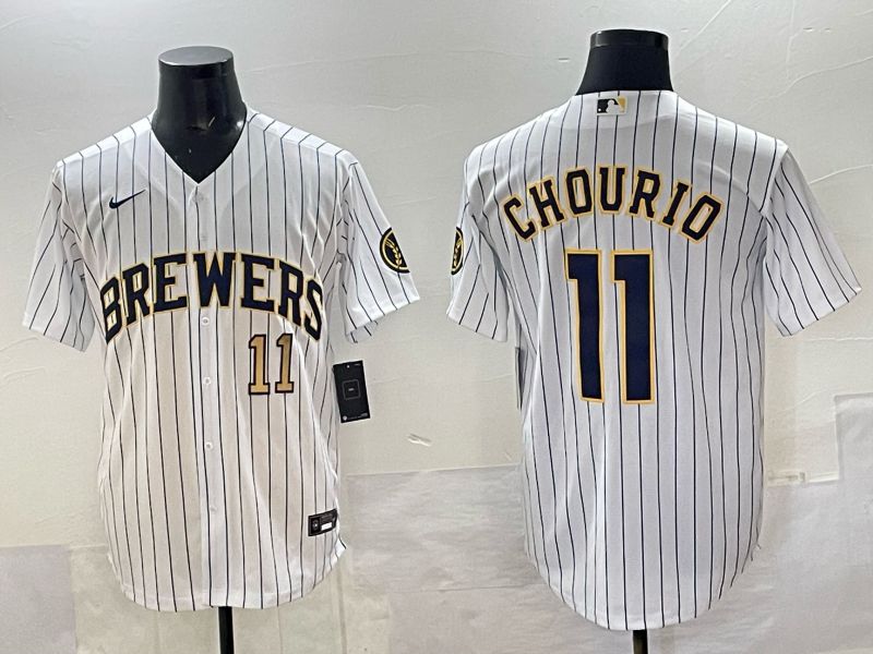 Men Milwaukee Brewers #11 Chourio White Stripe Nike MLB 2025 Jersey 02